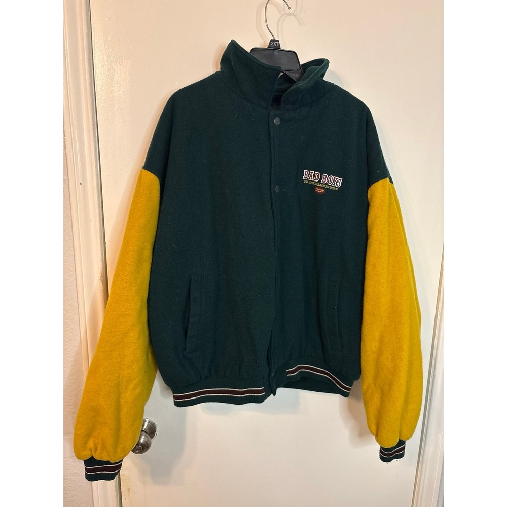 Vintage Bad Boys Registered Legend Varsity Bomber Jacket - Dark Green & Yellow